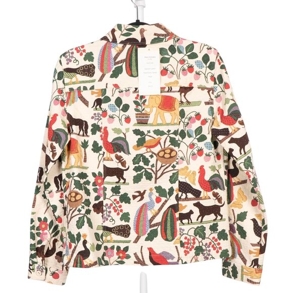 Alexis & Avery VTG Jacket M White Wild Vine Animals Ostrich Elephant Peacock Cat - Picture 9 of 9